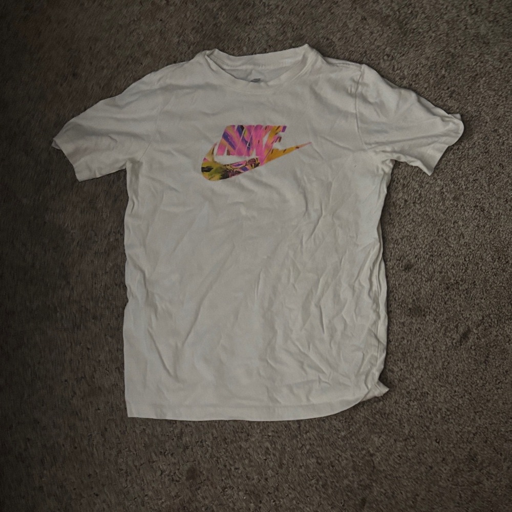 Nike White Tee with Multicolor Graphic